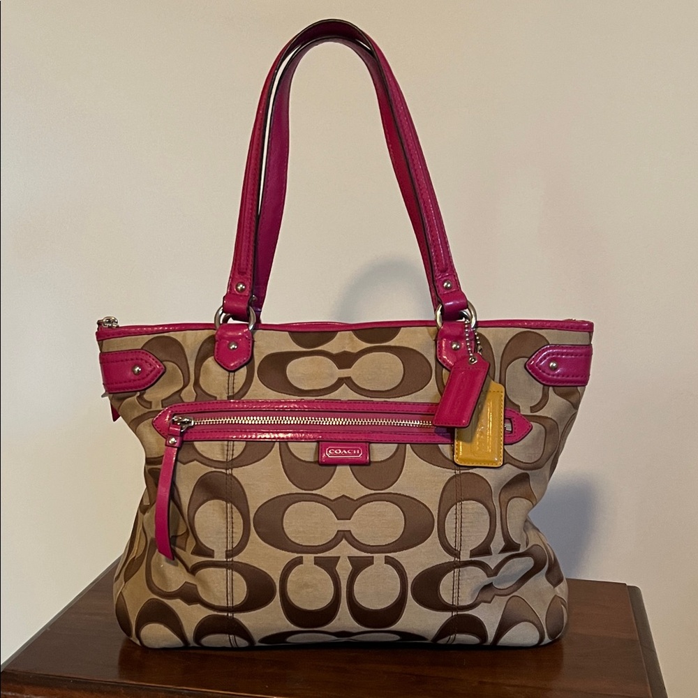 Vintage Coach Canvas Tote Bag - Pink and Tan